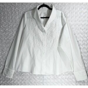 Coldwater Creek Womens Size 2X White Embroidered 100% Cotton Button Down Shirt